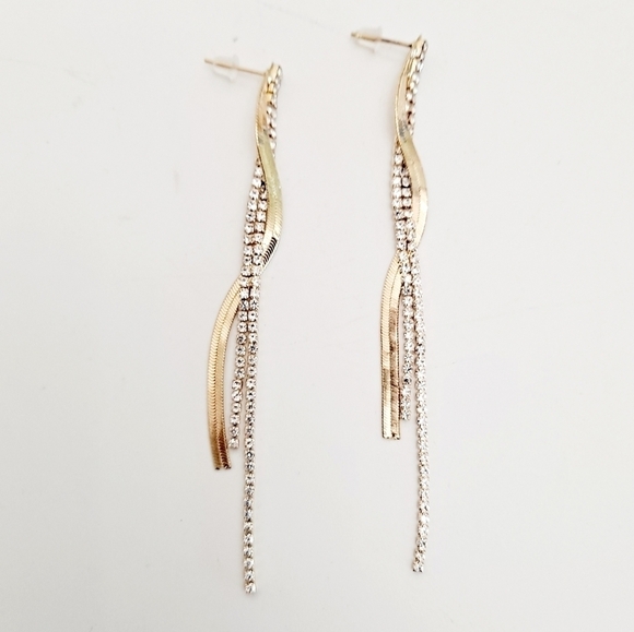 Gold earrings Formal Rhinestone long tassel twist party Cocktail💖2/$30 - Picture 7 of 9